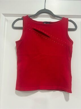 Derek Heart Red Tank Top with Diagonal Cutout and Studs